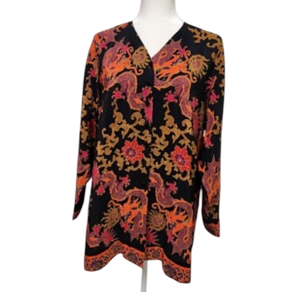 Diane Von Furstenberg 100% Silk Black and Red Dragon Print Tunic Sz S - Picture 2 of 10